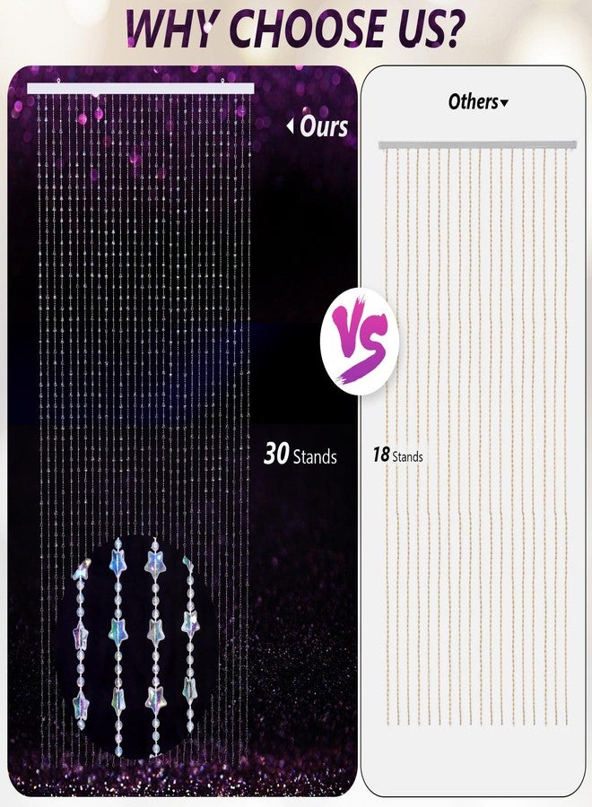 ANMINY 30 Strands Beaded Curtains Doorways Iridescent Crystal Door Beads Curtains High-Density Acrylic Hanging Doorway String Curtains for Window Living Room Wedding 35" x 79" - Stars - Image 3